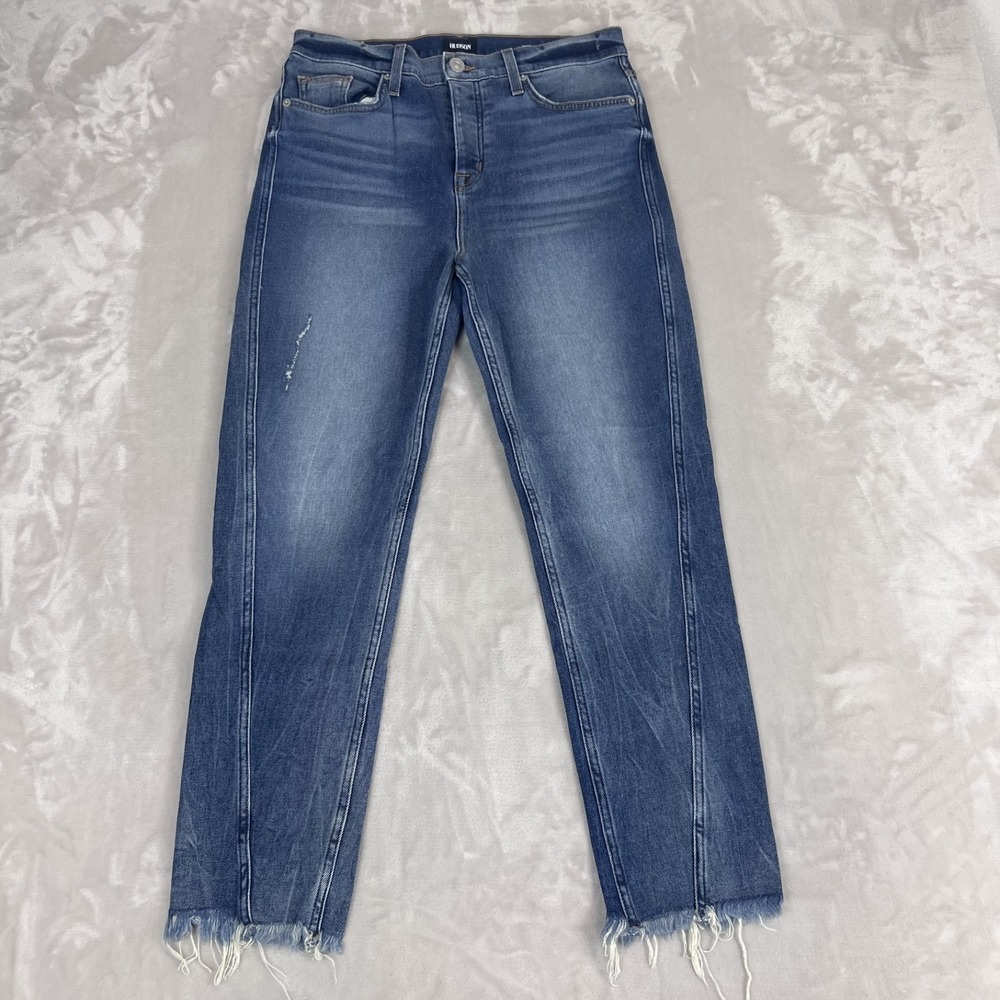 Hudson Jeans Womens 30 Blue Denim Rival Seamed High Rise Raw Hem Button Fly